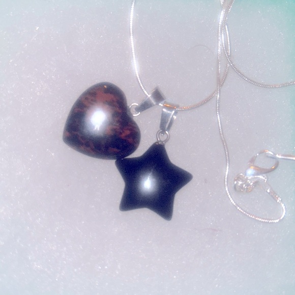 Mahogany Obsidian Heart ♥️ and Onyx Star sterling silver necklace 16” - Picture 7 of 7